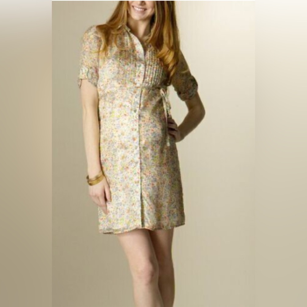Rosie Pope Maternity Floral Silk Button down dress Size Small